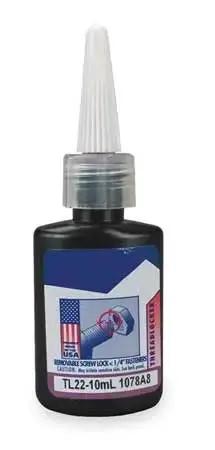 Front view of Blue Threadlocker, 10ml Bottle With 0.25mm Gap Fill, Removable With Hand Tools, Full Cure In 24 Hours, Protects Threaded Fasteners From Vibration, Corrosion And Shock.