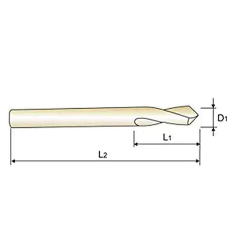 Diagram of Pro Grade Eight Percent Cobalt HSS NC Spotting Drill Set One Quarter Inch Diameter With Ninety And One Hundred Twenty Degree Angles For CNC Machines Precision Centering Two Piece Metalworking Drill Set with measurements