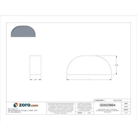 Woodruff Key Quarter Inch By One Inch SAE 15 Steel Keyway Pack Of 25 Built To Last Plain Finish Rockwell B80 Hardness diagram