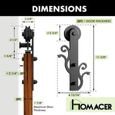 Dimensions diagram of Space Saving U Shape Bypass Sliding Barn Door Hardware Kit For Two Doors 6.6ft with twig design rollers.