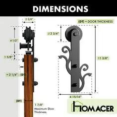 Space Saving Black Rustic Double Track U Shape Bypass Sliding Barn Door Hardware Kit dimensions with twig design rollers