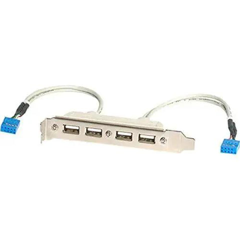 Four Port USB A Female Slot Plate Adapter with an eleven and a quarter inch cable for four or five pin motherboard headers USB 2.0 compliant