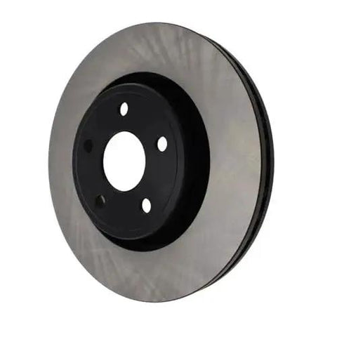 Front brake rotor disc with black center hub and four lug holes, viewed from the front