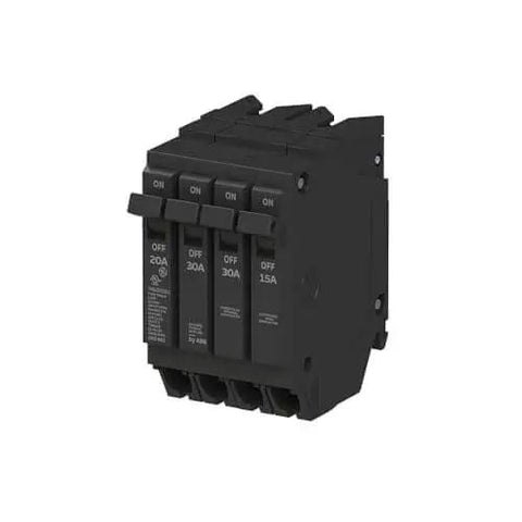 Q-Line THQLQ203015 Quad Circuit Breaker space-saving plug-in, 20A & 15A single-pole plus 30A double-pole configuration