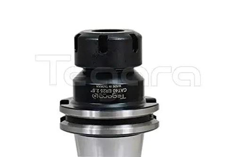Close-up of CAT40 ER25 2.5 Inch Projection Collet Chuck Tool Holder with 1.65 inch nut, designed for CNC milling.