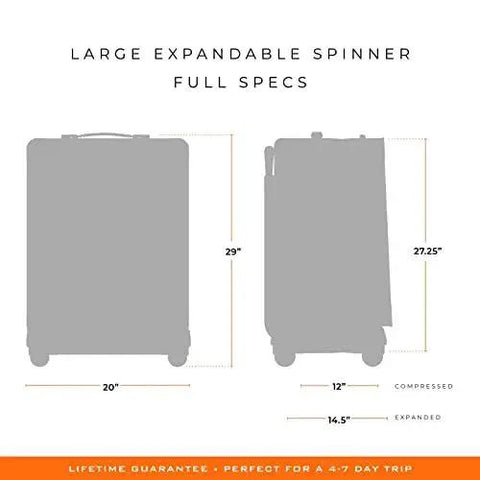 Size chart of Large 29 Inch Expandable Spinner Checked Luggage For Travel With One Touch CX Compression And Four 360 Spinner Wheels.