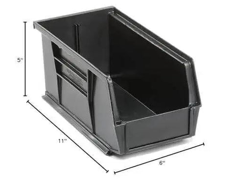 Garage Ready Black Plastic Parts Organizer Bins Pack Of 12, 11 Inch Long, 6 Inch Wide, 5 Inch High, Stackable Storage