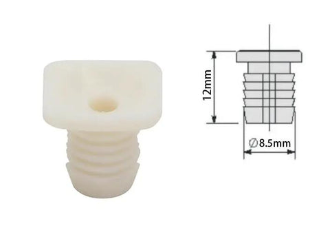 8mm Plastic Hinge Dowel Inserts With Screws For Cabinet Hinges White 50 Pieces side view with dimensions