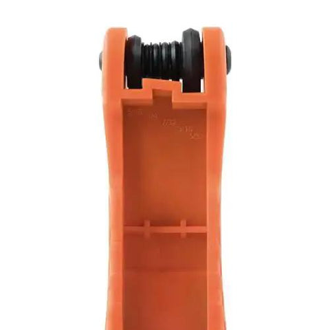 Close-up of handle on Heavy Duty Folding Hex Key Set With Extra Long Allen Wrenches 11 SAE Sizes From One Half Inch To One Eighth Inch High Leverage Blades Open Up To 270 Degrees For Pro Builders And DIY Enthusiasts.