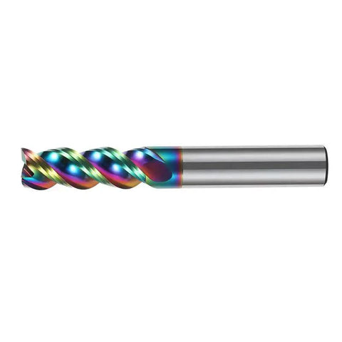 1/2 Inch Carbide Square End Mill For Aluminum With DLC Rainbow Coating, 3 Flutes, 1/2 Inch Shank, 3 Inch Overall Length