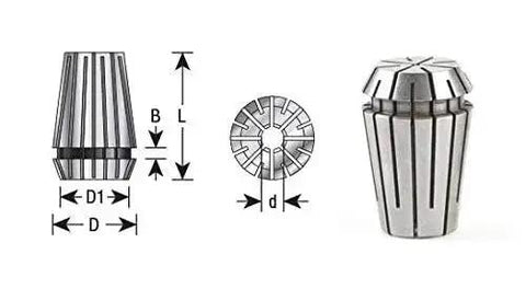 Quarter Inch Dia Spring Collets ER20 CO276 Industrial Grade for CNC Milling and Machining, front and side view with dimensions