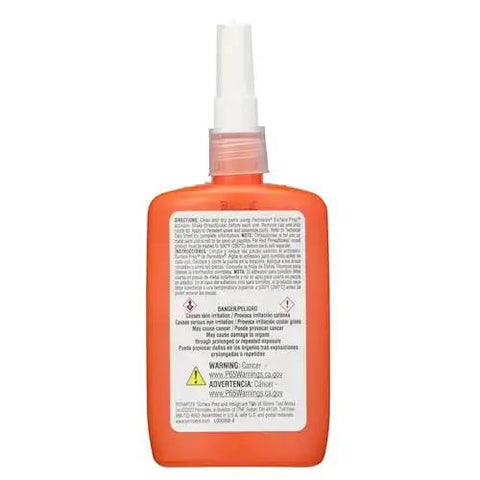 Back view of High Strength Removable Orange Threadlocker Liquid For Automobiles And Motors 36 Ml 3X Stronger Than Blue bottle with label