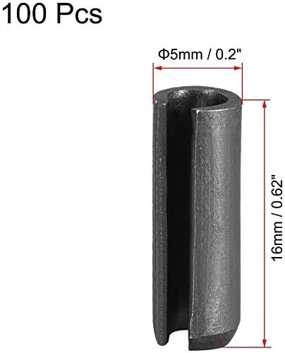 Slotted Spring Pins 5mm x 16mm Smooth Finish 65Mn, 100 Piece Assortment Kit for DIY Friendly Small Machinery Projects, axial view
