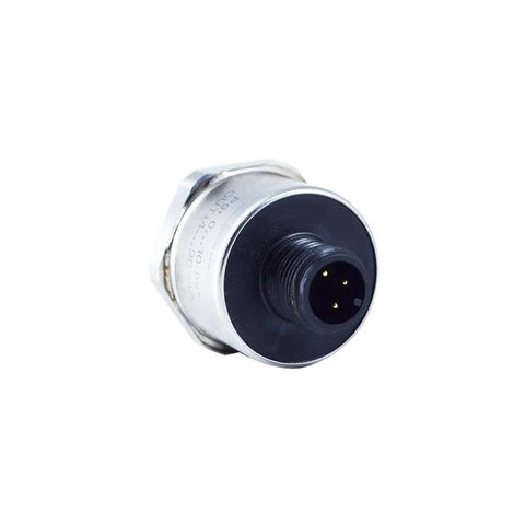Industrial pressure transmitter in stainless steel with black circular sensor and multi-pin connector