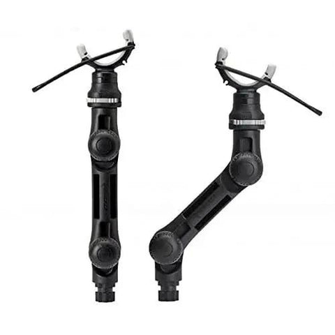 Expandable and Adjustable Trolling Motor Support XL for Kayaks and Boats with Outboard Inboard Alignment and Height Adjustable Shaft Secure Tool Free Locking Strap Reinforced Marine Mount for Large Motors Railblaza, showing product from front and side