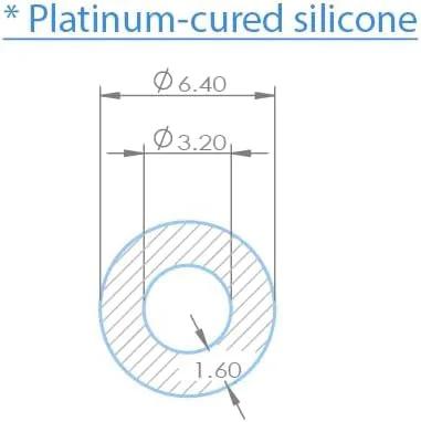 Silicone tubing cross-section diagram; 1/8 in ID, 1/4 in OD, platinum-cured medical grade, FDA registered