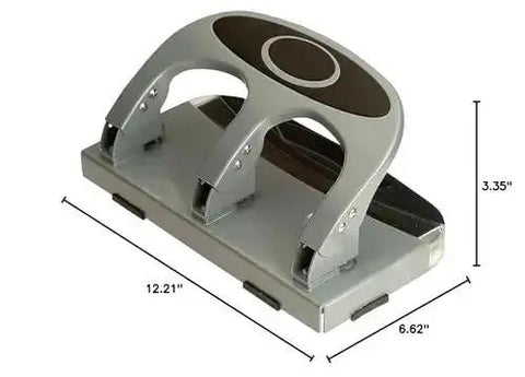 Deluxe 3 Hole Punch With Chip Drawer Heavy Duty Paper Punch Delivers Clean 45 Sheet Capacity Ergonomic Padded Handle Desk Workhorse Silver Navy