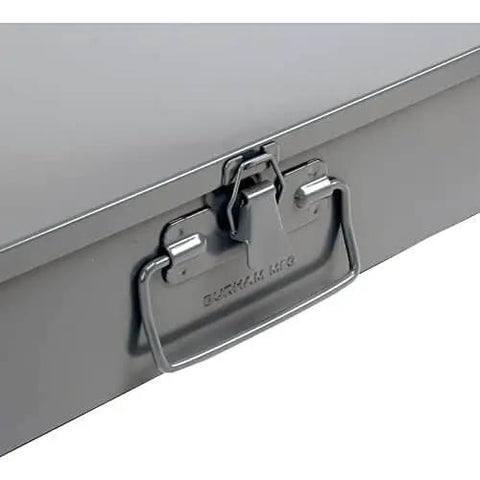 Metal storage box for the Must-Have Grade 8 Yellow Zinc Fastener Kit With 1,275 Pieces, latch and handle shown.