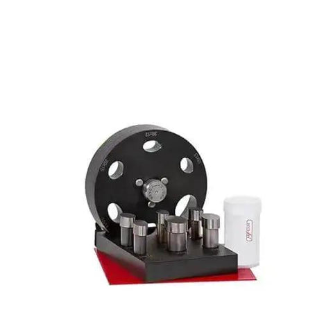 Round Disc Cutter Set With 13 Disc Sizes From One Quarter Inch To Three And Three Eighths Inches Yellow Handle Precision Hole Punch.