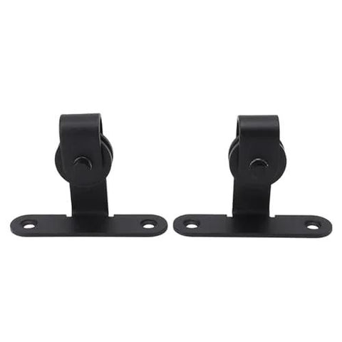 Ultra Quiet Mini Cabinet Barn Door Hardware Kit For Double Sliding Door Track Roller System shown in black, side view