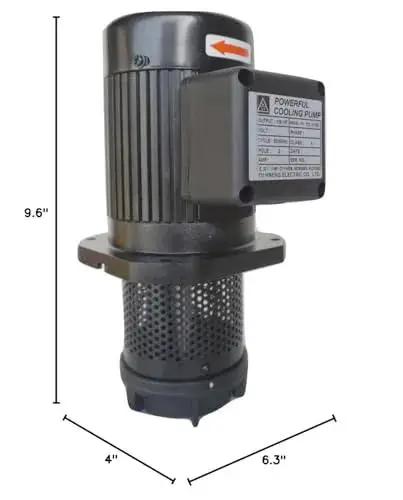 Side view of Efficient Workhorse One Eighth HP Coolant Pump For Lathe And Bandsaw Tools With 100 Mm Immersion Length.