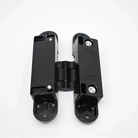 Premium Zinc Alloy Hidden Three Dimensional Adjustable Door Hinge for Cabinets and Closets, black finish front view