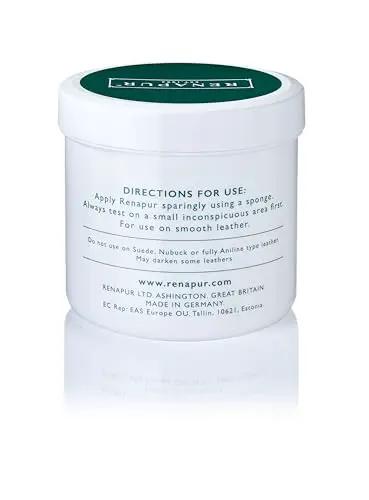 Top view of 200 ml tub of Leather Balsam Premium Leather Conditioner For Furniture Footwear Purses Bags Car Interiors Bikes Saddlery Restores Color Moisturizes Protects Leather 200 Ml Tub By Renapur.
