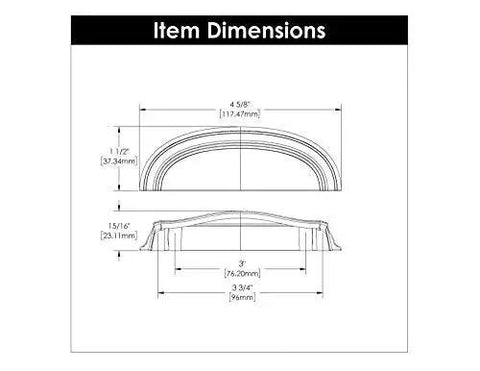 Diagram of Solid Core Cabinet Pulls In Brushed Golden Brass Finish For Doors And Dresser Drawers, dimensions shown in inches