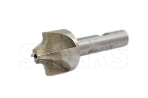 Close-up of a 4-flute center-cut tool from 8 Piece HSS Corner Radius End Mill Set Pro Grade 1 16th To 3 8th Inch, Weldon Shank, Uncoated, Shars 404-5826 S