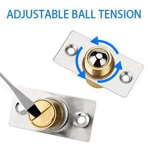 2 Pack Closet Door Ball Catch Hardware Brushed Stainless Steel Drive In Catcher with adjustable ball tension close-up.