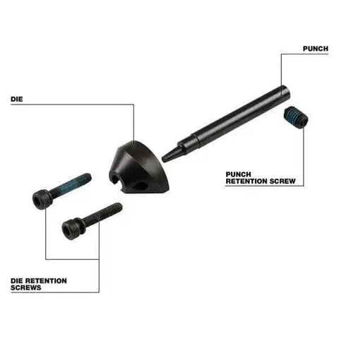 Punch And Die Set 48-44-0272 For M12 FUEL 16 Gauge Nibbler Replacement with labeled parts: punch, die, retention screws.