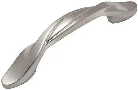 10 Pack Satin Nickel Twist Cabinet Hardware Handle Pull 3 Inch Center To Center, 4-1/2 Inch Overall Length, close-up view