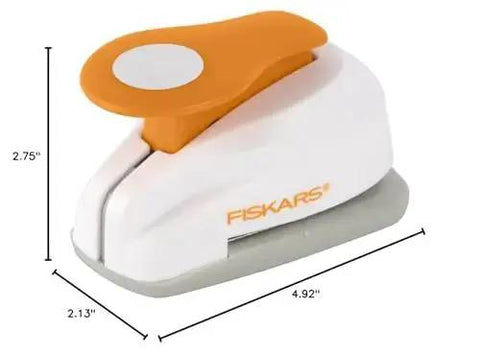 Orange and white Small Circle Lever Punch 0.6 Inch For Cards and Scrapbooks with locking lever, measures 2.75 x 2.13 x 4.92 inches