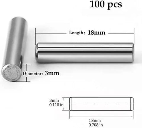 100 Pieces 3mm x 18mm Stainless Steel Dowel Pins For Shelf Support And Cabinet Fastening Rust Resistant Dowel Pins With Centerless Ground Finish Heavy Duty Metal Fasteners For DIY Projects
