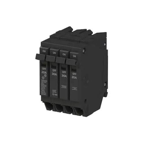 THQLQ203020 Q-Line quad circuit breaker pack of 1, two 20A/1P plus 30A/2P configuration, 120/240 VAC, 10 kAIC, plug-in mount