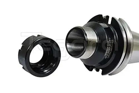 Close-up of CAT40 ER25 2.5 Inch Projection Collet Chuck Tool Holder Set Of 4, showing nut and tool holder connection.