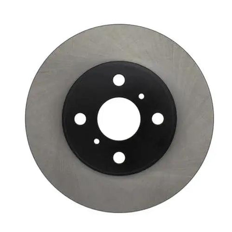 Front view of Centric Premium front brake rotor with black center hub and five lug holes, gray disc