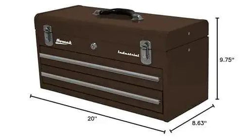 Industrial 20 Inch 2 Drawer Friction Toolbox In Brown Winkle Powder Coat Finish Portable Built To Last Tool Chest With High Security Tubular Locking System