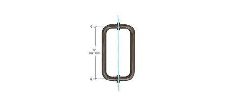 Front view of Oil Rubbed Bronze Tubular Back-To-Back Pull Handle With Metal Washers For Glass Doors, 8 In Center-To-Center, Heavy 3/4 In Diameter, BM Series, Decorative Washers Conceal Hole Defects In Glass