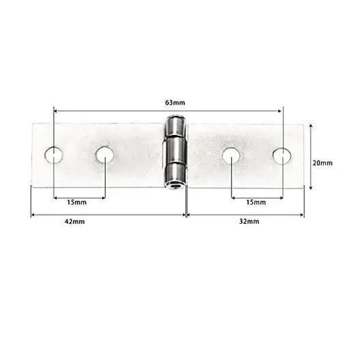 Two Pack Cabinet And Luggage Hinges With Screws, 74 By 20 Mm, 4 Holes, Zinc Alloy Jewelry Box And Wood Box Hardware, dimensions shown