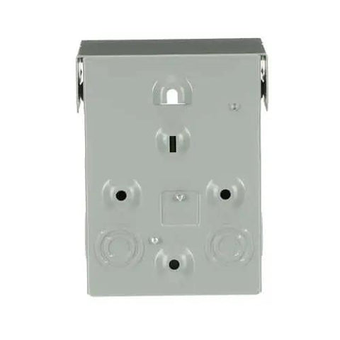 Front view of 60A 240V AC Pull-Out Disconnect Switch with GFCI Receptacle, non-fusible weatherproof NEMA 3R metal enclosure.