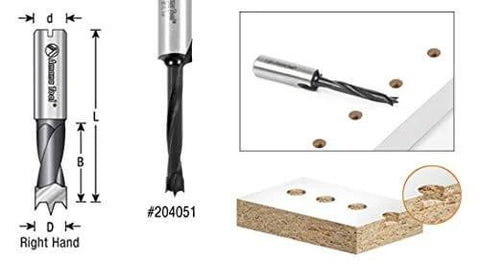 Carbide Tipped Brad Point Boring Bit Right Hand 6mm Diameter 70mm Overall Length 10mm Shank Pro Grade With Nonstick Coating
