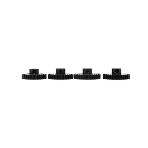 4 Pack Steel Pinion Gears For One Eighth Scale RC Cars, 28T 29T 30T 31T, 5mm Shaft Hole, side view of gears with M4 set screws