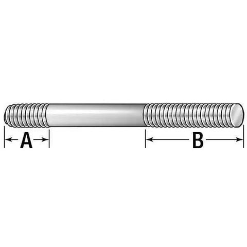 Double End Threaded Stud 1/4-20 UNC 1-1/2 In Steel Black Oxide illustration with thread measurements shown
