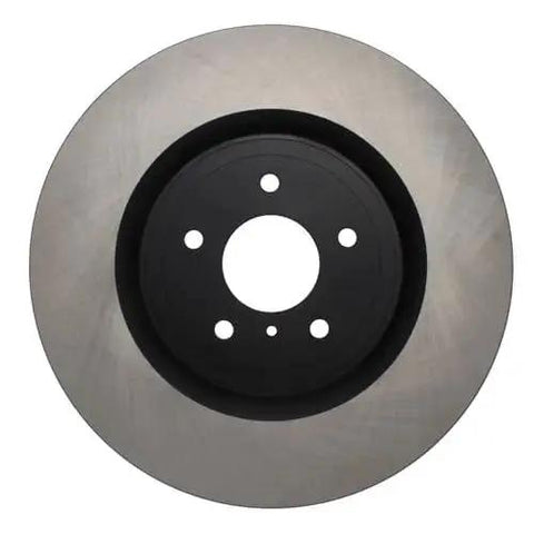 Front view of Centric Premium 120.42100 front brake rotor with silver disc and black center hub and lug holes