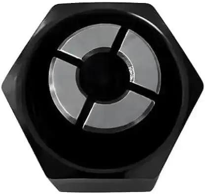 Top view of a hexagonal nut from the Router Collet And Nut Set With Reducer Sleeves 6 Piece Kit Includes 1/4 Inch 1/2 Inch And 12 mm Collets.