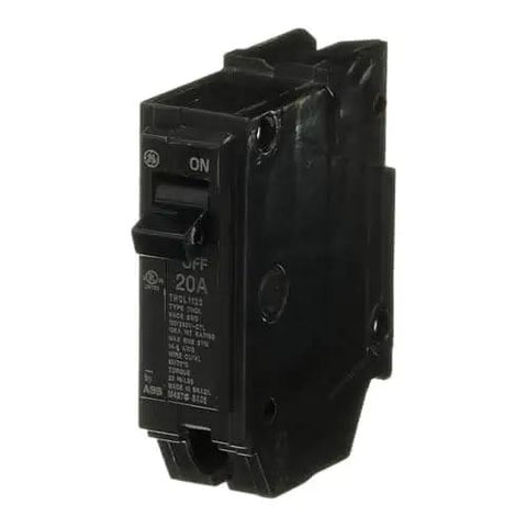 1-Pack THQL1120 20A Single-Pole Circuit Breaker, 120/240 VAC, 10 kA Interrupting Rating, Thermal-Magnetic Plug-In shown from side angle
