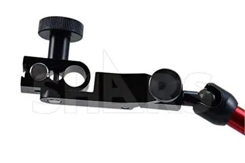 Close-up of Heavy Duty Universal Magnetic Base Indicator Holder with adjustable arm for precision machining.