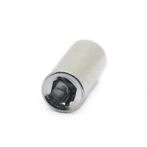 Metal 1/4-square to 1/4-hex drive adapter sleeve, magnetic, for ratchet drivers.