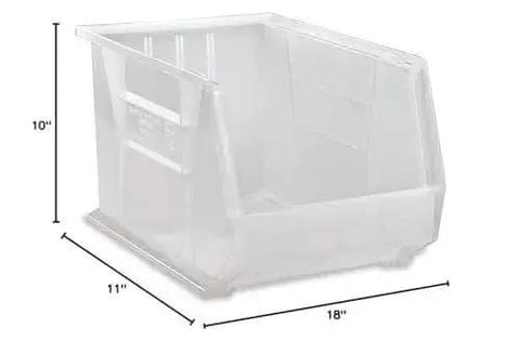 Ultra Stack And Hang Rugged Heavy Duty Part Organizer Clear Bins 18 Inches L By 11 Inches W By 10 Inches H side view